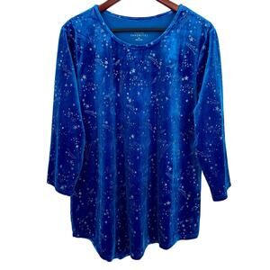 Catalog Favorites XL Vibrant Blue Velvet Stars Space Celestial Blouse Shirt Top